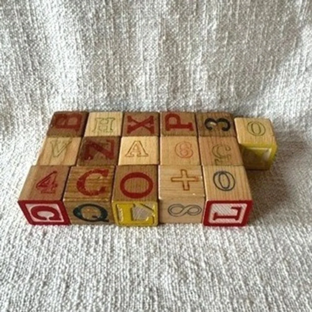 Vintage Wooden Alphabet Letter Blocks Set Educational Toy ABC 123‎